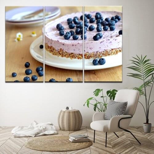 Living Room HD Printed Wall Art Pictures Painting 5 Piece/set Cherries Blueberry Fresh Fruit Cake Modern Home Decor Poster Frame