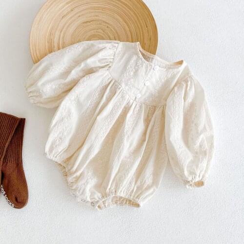 Newborn Baby Clothes Girls Rompers Beige Jacquard Jumpsuit Long Sleeve Cotton Infant Kid Jumpsuit Playsuit Outfits Baby Clothing