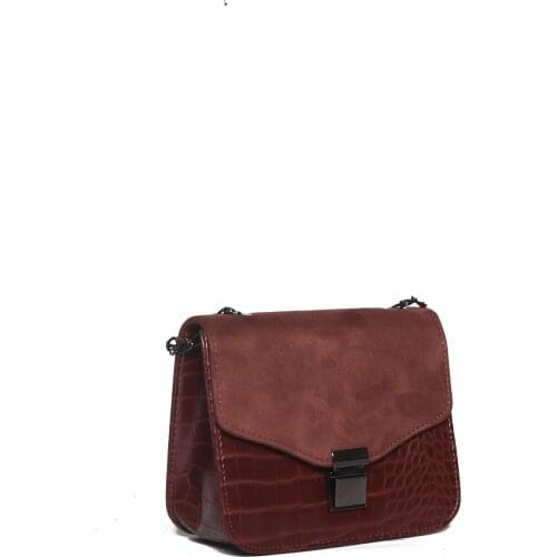 Brown Suede Kroko Women Shoulder Bag