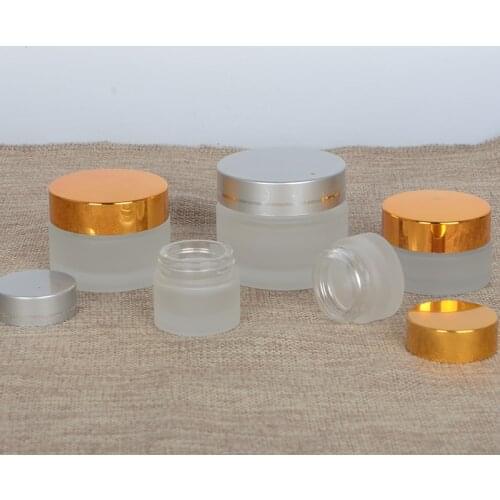 Cosmetic Container Frosted Glass Cream Jar 5-100g Cosmetic Jars Silver Gold Lid Glass Bottle Make Up Container Empty Jars Travel