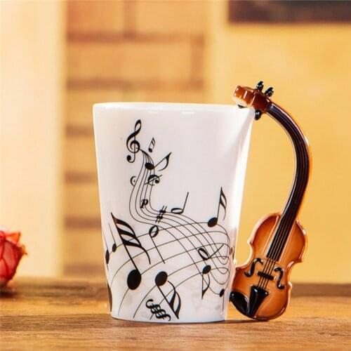 Creative Novelty Violin Handle Ceramic Cup Free Spectrum Coffee Milk Tea Cup Personality Mug Unique Musical Instrument Pattern