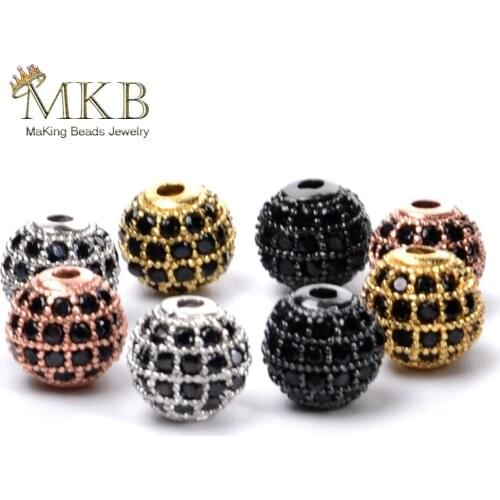 6/8/10mm Micro Pave Black Cz Spacer Round Beads For Jewelry Making Rose Gold / Gold /Black Copper Beads Diy Bracelet