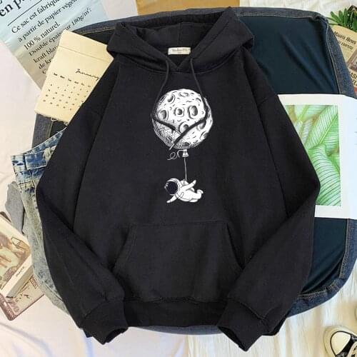 Flying Astronaut Cartoon Prints 2020 Men Hoody Creativity Fleece Hoodies Casual Pullover Clothing Autumn Fleece Pocket Menswear
