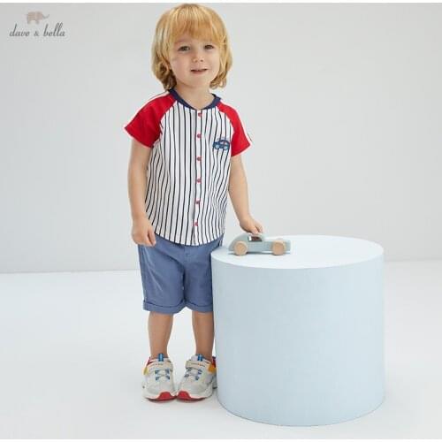 DBW17968 dave bella summer baby boys casual striped patchwork T-shirt children tops kids boy fashion tees