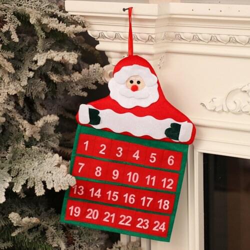Behogar Reusable Cute Santa Claus Countdown to Christmas Advent Calendar with 24 Days Pockets for Kids Home Xmas Decorations