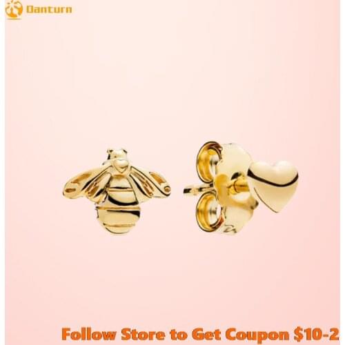 Authentic 925 Sterling Silver Bee & Heart Stud Earrings, Unique Design ever Women Stud Earrings Jewelry