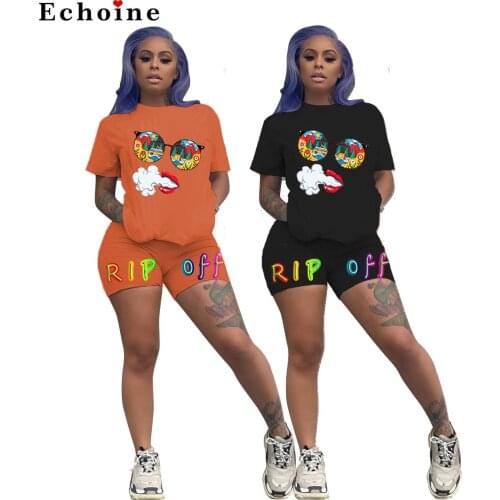 Fashion Casual Womens Printed Letter Two-Piece Set Leisure Sportswear Tops T-shirts Biker Fitness Short Pants Jogger Tracksuit