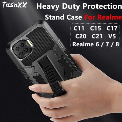 For OPPO Realme 5 V5 6 7 8 Pro C21 C20 C17 C15 C12 C11 C1 C2 C3 Soft Silicone Stand Case Heavy Duty Protection Shell with Stents