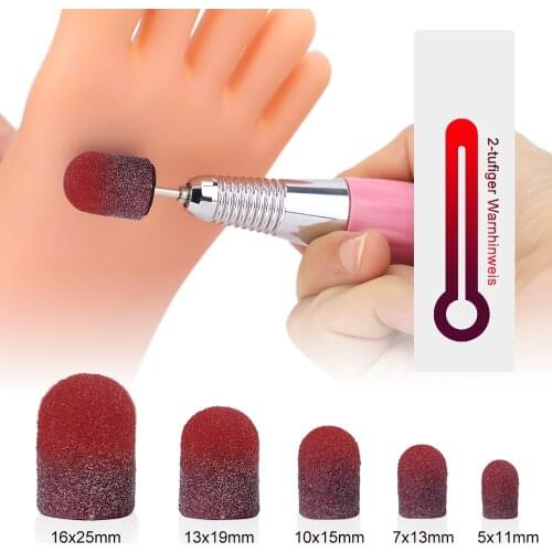 5PCS Grit 80 Temperature Change Sanding Caps Sanding Block Caps Mandrel Nail Art For Pedicure Electric Nail Drill Foot Care