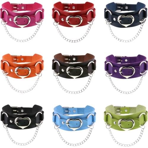 Punk egirl Black white pink Pu Leather Choker sexy Collar Goth Chain necklaces for women Slavery cosplay chocker Gothic Jewelry