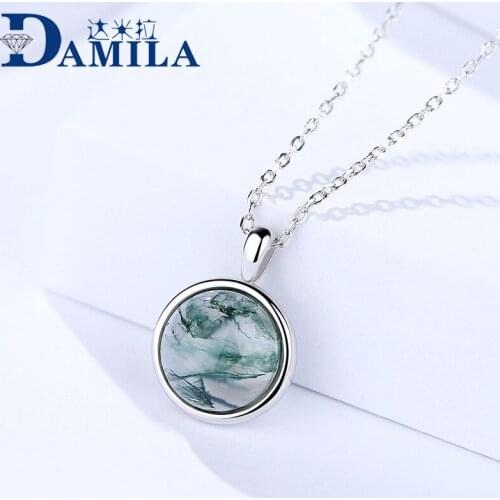 Round world Glass 925 Sterling Silver chain pendants necklace For Women Rhodium plated silver choker jewelry necklaces for girls