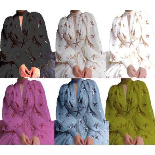 Charming Women Party Gowns Newest Star Sequins High Neck Hollow Out Long Sleeves A Line Maxi Dress Elegant Evening Dresses