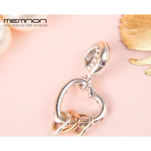 Mothers day 925 sterling silver Rose Hearts Highlights Hanging Charms fit bead Bracelet necklace DIY pendant For Jewelry Making