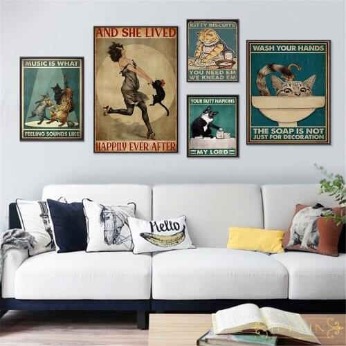Pet Cat Retro Canvas Poster Home Decoration Art Wall Painting Nordic Style Living Room Bedroom Decoration Mural Wall Stickers