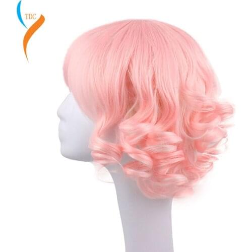 Daily Harajuku super cute Lolita lolita pink curl wig cream Kawaii Short Pink Celebrity Cosplay Wig Heat Resistant+Wig Cap