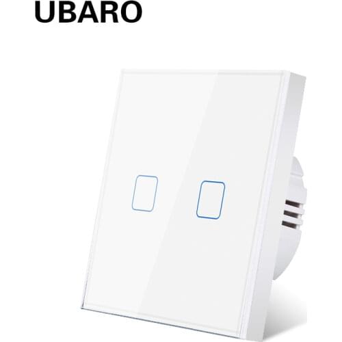 UBARO EU/UK Standard White Crystal Glass Panel Wall Light Touch Switch Sensor Button Power Home Switches AC220V 2 Gang 2 Way