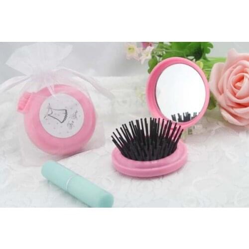 Pink or White Plastic Portable Mirror Comb Set Best Wedding Gift and Bridal shower favors 12sets/lot Free express shipping