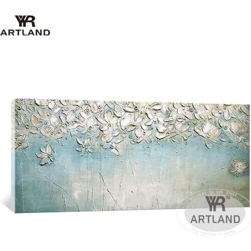 Best selling beautiful white flowers and blue back Handmade oil painting on the wall for living room bedroom home decor no frame