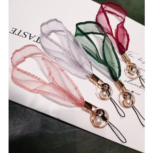 Mobile phone lanyard short wrist mesh silk scarf pendant summer wide band universal lanyard pendant key u disk anti-lost