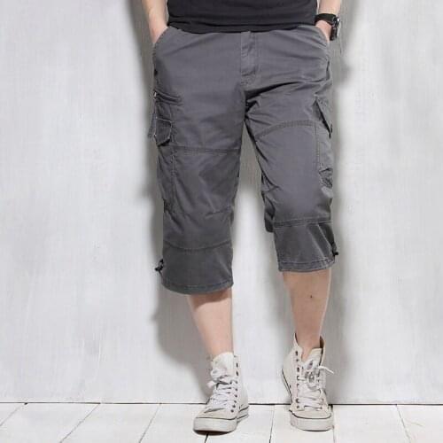 Men Summer Outdoor Camping Sports Shorts Knee Length Military Tactical Short Trouser Multi Pocket Loose Breeches Large Size