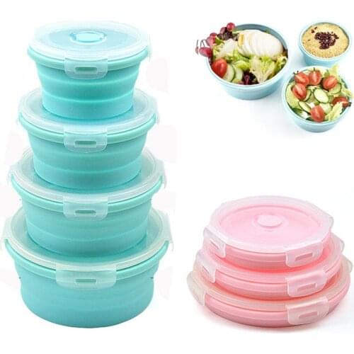 Silicone Collapsible Portable Lunch Box Microwave Oven Bowl Round Folding Bento Box Eco-Friendly Food Storage Container Lunchbox