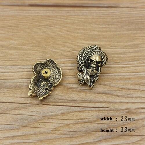 Solid brass DIY leather craft hardware accessories wallet caibu button rivet and screws skull and feather 3pcs/lot