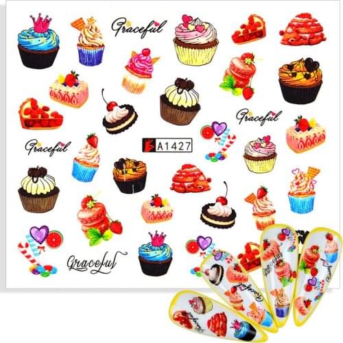 Nail Art Decorations Stickers Cherries Strawberry Cake Design Nail Decals Water Transfer Sticker for Manicure Accessories Slider
