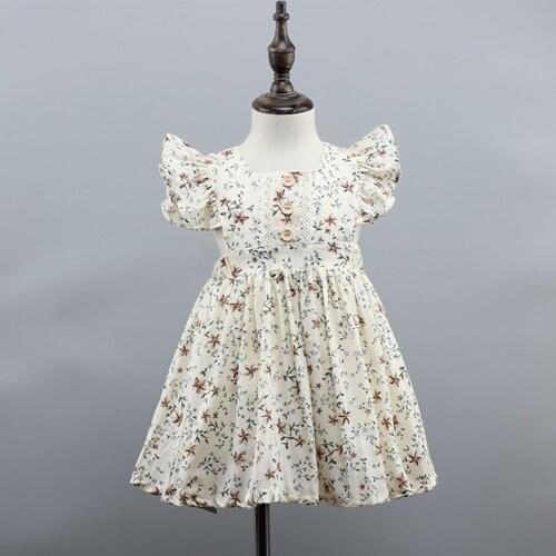 #VW Solid Floral Ruched Dress Summer A-line O-Neck Fly Sleeve Kids Dress Girls Sleeveless Party Beach Casual Dress robe été