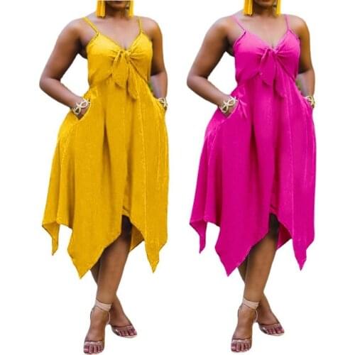 XL-5XL Plus Size Dress Fashion Casual Solid color sling Draw back Sleeveless V neck Women Clothing Wholesale Dropshipping