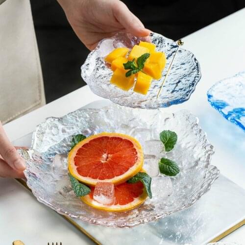 Japanese Crystal Glass Plate Home Table Guest Coffee Table Fruit Plate Irregular Salad Sushi Dessert Plate