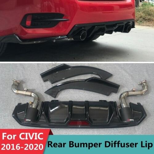Rear Lip Spoiler Diffuser Bumper Lip Tail For Honda Civic 10th Gen 2016/17/18/19 Exhaust Pipe Tuning Body Kit Carbon Fiber Look