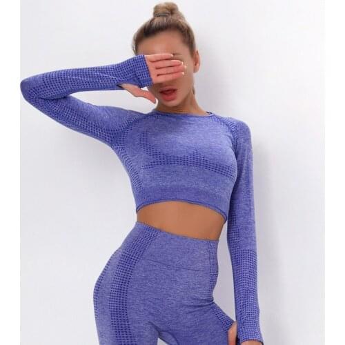 Womens Sportswear Yoga Shirt Gym Clothing Tracksuit Long Sleeve Crop Top High Waist Seamless Leggings for Fitness Sports Suit