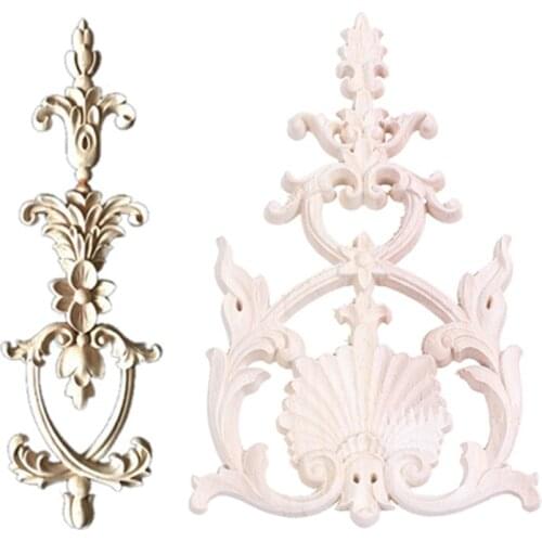 2 Pcs Rubber Wood Carved Applique Vintage Furniture Craft Decor , 25 X 5Cm with 19 X 12Cm