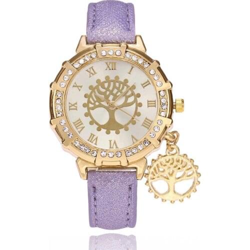 2017 Women Watches Fashion Causal Ladies Bracelet Watches Women Quartz Wristwatch Relogio FemininoWishing Tree Pendant Purple