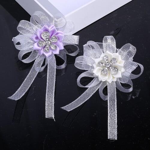 2021 New Bride Bridesmaid Wrist Flower Rhinestone Pearl Handmade Ladies Wristband Elastic Bracelet Party Wedding Supplies SW057