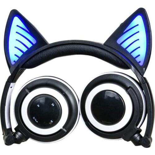 New Cute Glowing Cat Ear Wireless Headphones Noise Cancelling Wireless Bluetooth Headset with Microphone for Mobile phone