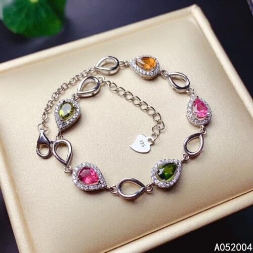 KJJEAXCMY Fine Jewelry 925 Sterling Silver inlaid gemstone tourmaline women hand bracelet lovely support detection