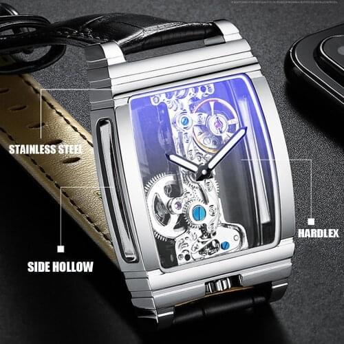 Transparent Hollow Tourbillon Automatic Mechanical Watch Men Fashion Stainless Steel Watches Mens Waterproof Wristwatch New 2019