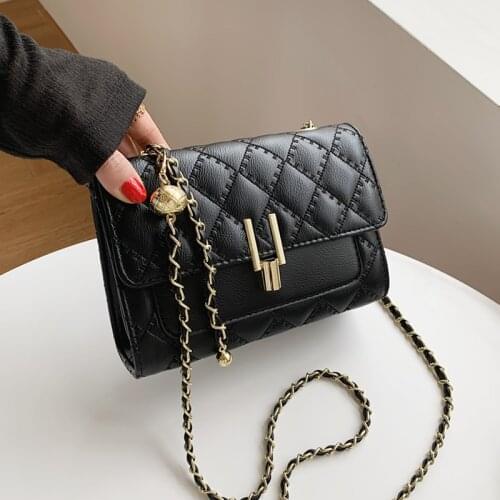 Black Lattice Shoulder Bags for Women Brand Designer Chain Crossbody Bag Quilted Handbag Ladies Luxury Pu Leather Messenger Bag
