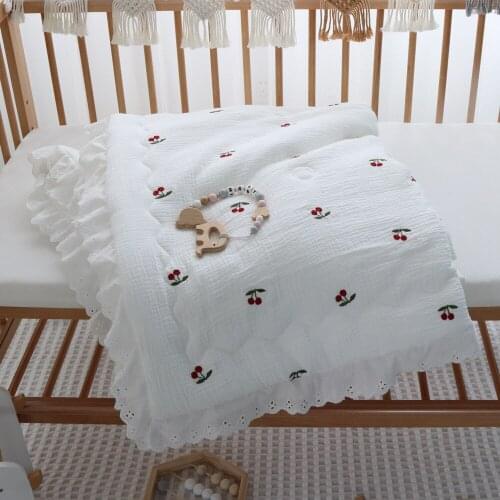 Cotton Crinkle Muslin Thin Quilt with falbala for Kids Cute Quilt Winter Blankets Children Items 120x150cm