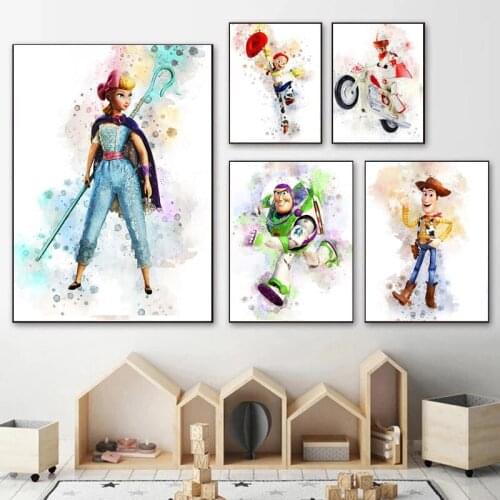 Disney Toy Story Watercolor Canvas Painting Movie Art Prints and Posters Wall Art Pictures for Kids Room Home Decoration