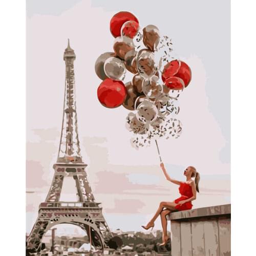 Home Decoration Wall Painting Factory Wholesale Accept Booking With Balloon Next To The Paris Tower Painting By Numbers
