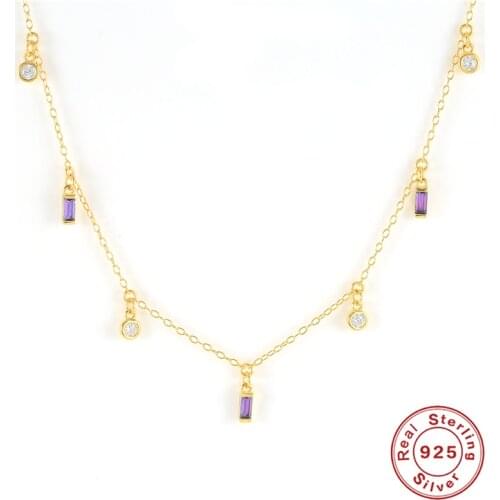 AIDE S925 Silver Necklace Jewelry for Women 2021 on the Neck Chain Choker Pendants Purple Zircon Clavicle Mujer Collares Bijoux