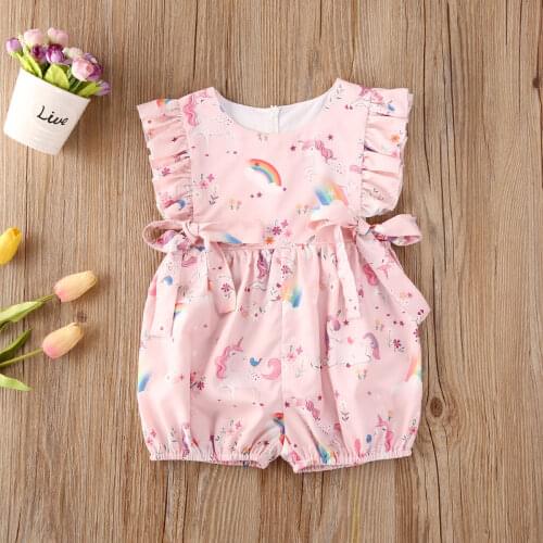 Pudcoco Newborn Baby Girl Clothes Sleeveless Rainbow Flower Print Bowknot Romper Jumpsuit One-Piece Outfit Sunsuit Clothes