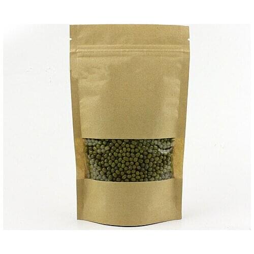 9*14+3 30pcs brown self zip lock kraft paper bags with window for gifts sweets and candy food tea jewelry retail packaging paper