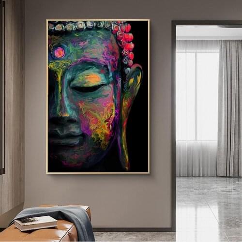 Colorful Buddha Face Abstract Art Paintings Print on Canvas Art Posters and Prints Buddhism Art Canvas Pictures For Living Room