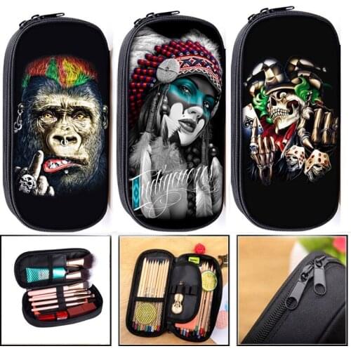 Cool punk skeleton/funny animal printing Coin Purse pencil holder boys girls school case stationary bags kids Women Storage bag