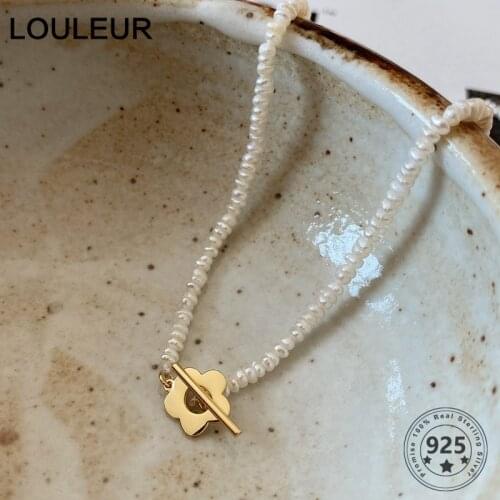 Louleur 925 Sterling Silver Flower Pearl Necklace High Quality Elegant Gold Bead Chain Necklace for Women Fashion Fine Jewelry