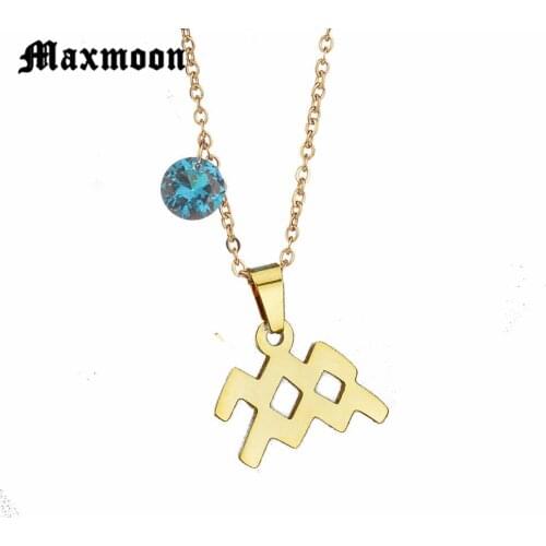 Maxmoon rendy 12 Constellations Stainless Steel Zodiac Sign Aquarius Pendant Necklace Name Necklace Birthday Gift Bijoux