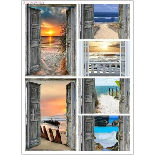 5D Diy Diamond Painting Beach Sunset Door Full Drill Cross Stitch Kits Picture Diamond Embroidery Mosaic Home Decor Accessories